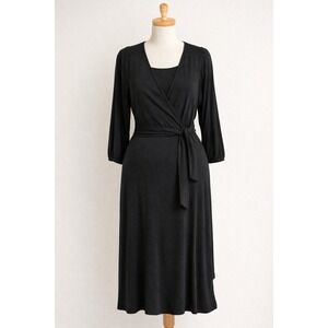 GAP Black Wrap Dress Medium M Long Sleeve‎ Career Casual Midi